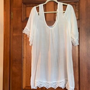 Venus Cold Shoulder Semi-Sheer Lace Hems Back Tie